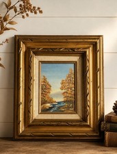 Vintage Original Oil Painting Landscape with River and Trees in Ornate Gilt Frame — listing 5