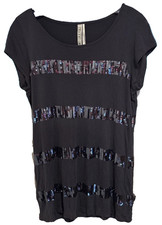 Kische Black Sequin Front Sleeveless Tank Top with Chiffon Ruffle, Size S, listing 4