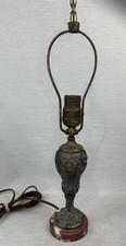 Bronze-Finish Urn-Form Table Lamp with Burgundy Hexagonal Bell Shade — listing 3