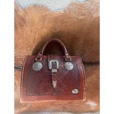 Vintage Hand-Tooled Leather Doctor's Bag / Gladstone Frame Bag with Crocodile Inset & Floral Liberty-Style Lining No visible mark at all — listing 6