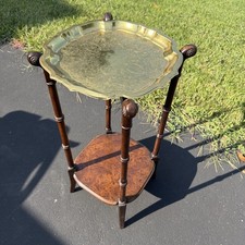 Black Lacquered Chinoiserie Butler's Tray Table with Hand-Painted Floral Design on Faux-Bamboo Folding Stand