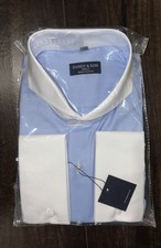 Men's Long-Sleeve Button-Up Dress Shirt with Pink Pinstripe & Purple Dot Pattern, Navy Contrast Collar/Cuffs, Size Medium — listing 2