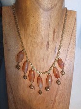 Vintage Carnelian Glass Fringe Bib Necklace with Graduated Stick Beads — listing 6