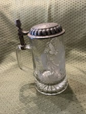 Vintage German Cut Crystal Glass Beer Stein with Pewter Lid and Acorn Finial — listing 6