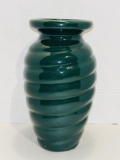 Green Ribbed Ceramic Pedestal Vase / Compote — listing 3