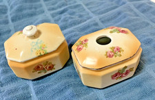 Antique Porcelain Dresser Set with Gilt-Trimmed Tray and Two Lidded Trinket Boxes (One with Cameo Portrait Relief) — listing 6