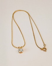 Vintage Dainty CZ Solitaire Pendant Necklace on Gold Tone Chain — listing 2
