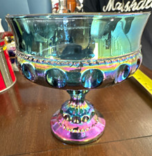 Set of 3 Vintage Carnival Glass Ruffled Compotes / Nappy Bowls — listing 4