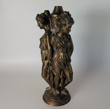 Antique French Art Nouveau Figural Newel Post Lamp with Classical Maiden and Frosted Ruffle Shades No marks at all