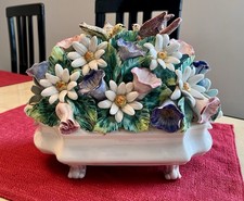 Vintage Italian Handmade Hand-Painted Capodimonte-Style Porcelain Floral Candle Holders, Pair, Pink/Green/Yellow Pastels — listing 4
