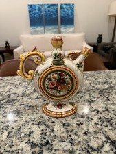 Middle Eastern Decorative Pilgrim Flask with Hand-Painted Wood Neck and Blown Glass Body — listing 6