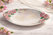 Maling Ware Lustre Footed Bowl with Hand-Painted Columbine & Floral Decoration on Pink Ground — listing 6