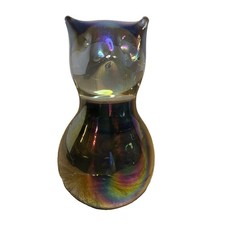 Iridescent Carnival Glass Crouching Cat Figurine (Black Amethyst) — listing 6
