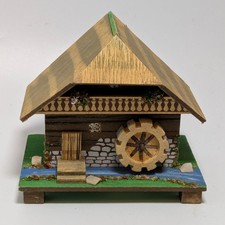 Vintage Wooden Swiss Chalet Music/Trinket Box with Carved Figure and Tree — listing 6