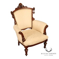 Antique Victorian Carved Mahogany Gentleman's Parlor Armchair — listing 6