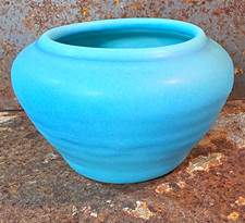 Van Briggle Pottery Turquoise Ming Vase with Embossed Floral Design