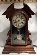 Antique New Haven Clock Co. Victorian Walnut Parlor Mantel Clock with Bronze Figural Bust — listing 3