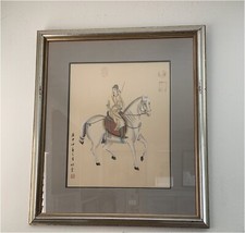 Vintage Chinese Watercolor Painting, Scholar and Boy Tending Bonsai, Framed