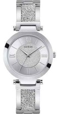 Guess Ladies' Rose Gold-Tone Crystal Faceted Dial Watch with White Silicone Strap — listing 3
