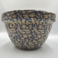 Vintage Blue and White Spongeware Ceramic Mixing/Serving Bowl, approx 12-14 inches — listing 2