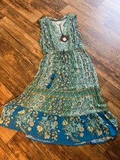 Knox Rose Women's Blue Floral Block-Print Boho Tassel-Tie Dress, Size Small — listing 3
