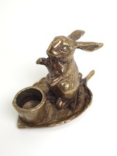 Cast Metal Figural Rabbit Rowing Leaf Boat Tealight / Egg Cup Candle Holder — listing 2