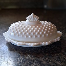 Vintage Milk Glass Covered Butter Dish with Beaded Edge — listing 5