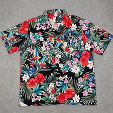 Vintage Scorpio Hawaiian Aloha Shirt, Navy Hibiscus & Banana Leaf Print, Men's XL — listing 4