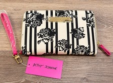 Betsey Johnson Black & White Stripe Rose Zip-Around Wristlet Wallet — listing 3