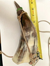 Antique Style Powder Horn with Brass Spout and Wooden Plug — listing 3