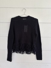 Zara Woman Textured Knit Cropped Top with Fringe Hem, Cream, Size S