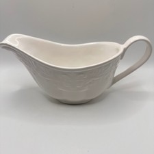 White Ceramic Gravy Boat with Attached Underplate, Swan/Scroll Handle, listing 4