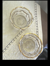 Vintage Pressed Glass Bowl with Gold Gilt Scalloped Rim and Starburst Base — listing 5