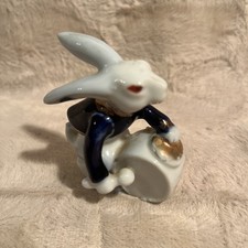 Resin Bunny Rabbit Drummer Figurine with Bongos and Drum