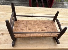 Vintage Wooden Doll Cradle with Gingham Canopy and Baby Doll — listing 3