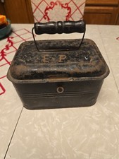 Antique Style Tin Miner's Lunch Pail with Wooden Bail Handle and Nested Cup Lid — listing 2
