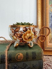 Vintage Lusterware Pedestal Teacup with Pink Rose Motif and Gold Trim