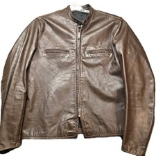 Brooks Leather Motorcycle Jacket with Snap-Down Collar