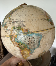 Vintage Tabletop World Globe on Turned Wood Stand with Full Brass Meridian Ring — listing 5