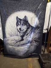 James Hautman Howling Wolves Moonlight Fabric Panel Quilt Top with Birch Log Border — listing 2