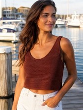 Open-Knit Crochet Long-Sleeve Cropped Sweater Top, Cream/Beige, Size Small — listing 6