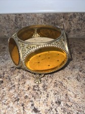 Vintage Ormolu Filigree Oval Jewelry Casket Box with Beveled Glass Lid — listing 2