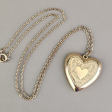 Vintage Gold-Tone Heart Locket Pendant, Possibly Gold-Filled, Engraved Detail — listing 5