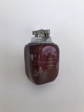 Vintage Japanese Carved Resin Barrel Table Lighter with Mt. Fuji & Eagle Motif