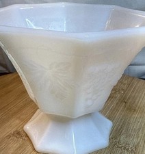 Vintage Anchor Hocking Milk Glass Octagonal Footed Compote with Embossed Grape Pattern — listing 4