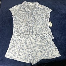Laura Ashley Pink & White Gingham Shortie Pajama Set with Lace Trim, Size L — listing 2