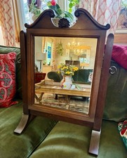 Antique Edwardian Arched Mahogany Vanity / Dressing Table Mirror with Marquetry Inlay — listing 5
