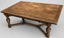 Antique American Victorian Quartersawn Oak Extension Dining Table with Carved Reeded Legs on Casters — listing 2