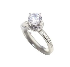 Silver-Tone Solitaire Ring with Round Clear Faceted Stone — listing 5