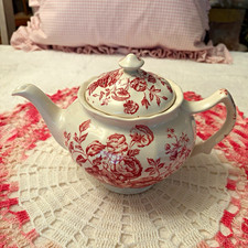 Red Transferware Teapot with Exotic Bird & Floral Pattern — listing 5